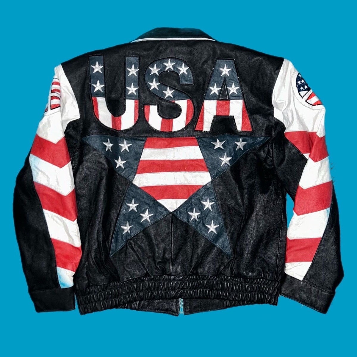 ジャケット・アウター Ameri LUSTER FAKE LEATHER JACKET VINTAGE AMERICAN FLAG BOMBER JACKET authentic leatherwear