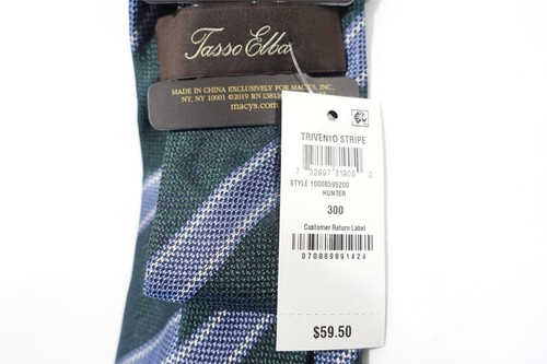 TASSO ELBA TRIVENTO STRIPED GREEN BLUE 3 INCH WIDTH 100% SILK NECK TIE MENS NEW - Picture 5 of 5