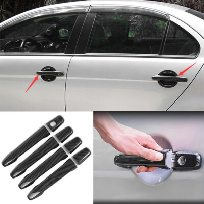 Carbon Fiber Style Exterior Side Door Handle 8X For Mitsubishi Lancer EVO 07-17