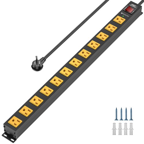 1875W Heavy Duty 12-Outlet Power Strip Surge Protector,6Ft Cord/15A,2100J - Picture 10 of 16