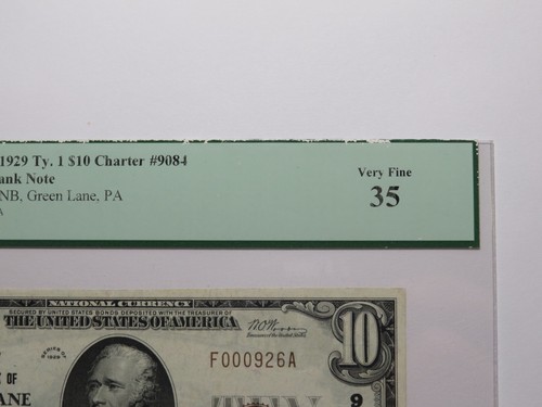 $10 1929 Green Lane Pennsylvania National Currency Bank Note Bill 9084 VF35 PCGS - Picture 3 of 6