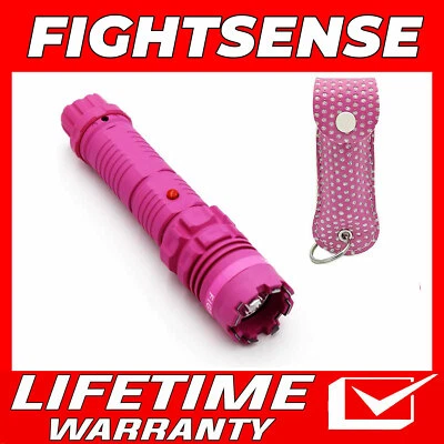 FIGHTSENSE Rechargeable Flashlight Stun Gun Pepper Spray Combo for Self Defense Pink Bling