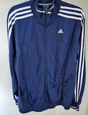 Vintage Adidas Track Jacket Mens M Blue Full Zip Three Stripe Long Sleeve.