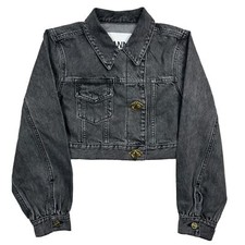 Ganni Cropped Denim Jacket 256 Sharkskin Grey Faded Wash Eu38 Uk10 New Rrp 395