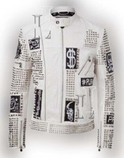 Handmade Men’s White Full Studded Embroidery Patches Leather jacket, Sale!!! - Image 1