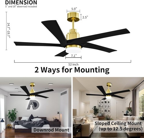 52 Inch Ceiling Fans with Lights and Remote Control, Stepless Dimmable - Picture 6 of 9