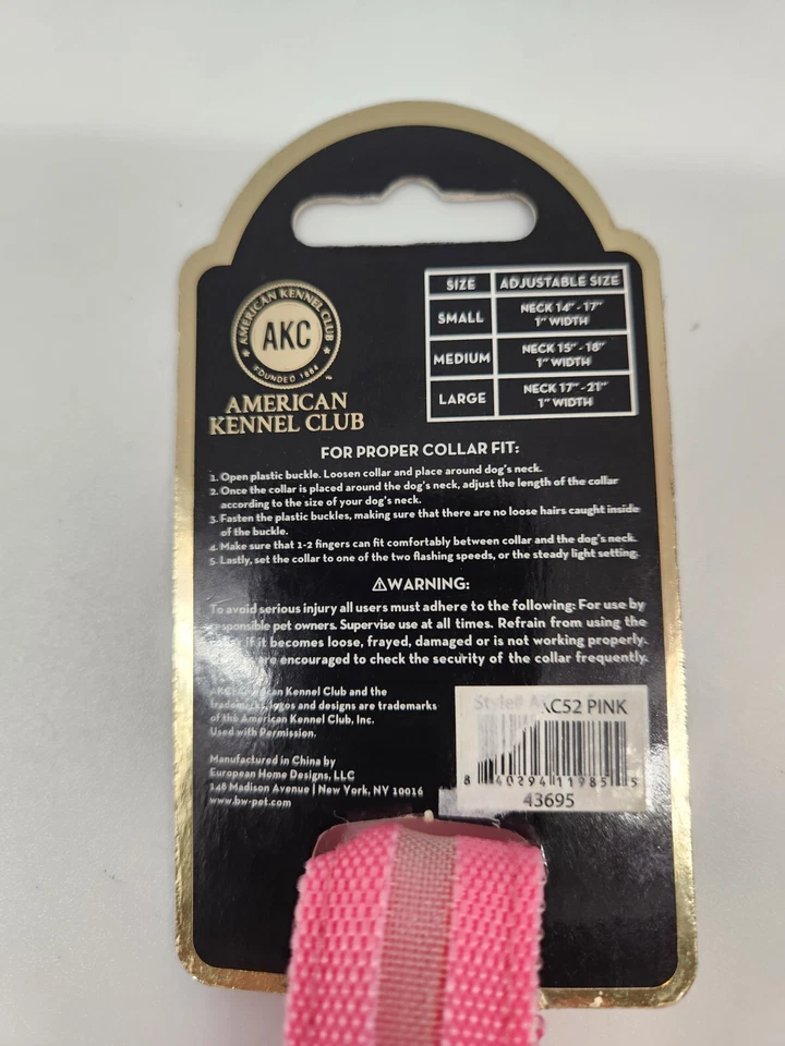 AKC Luz LED Ajustable 1" Collar para Perro Rosa Neón x Tamaños Nocturnos Medianos ~ Grande Foto 4 de 4