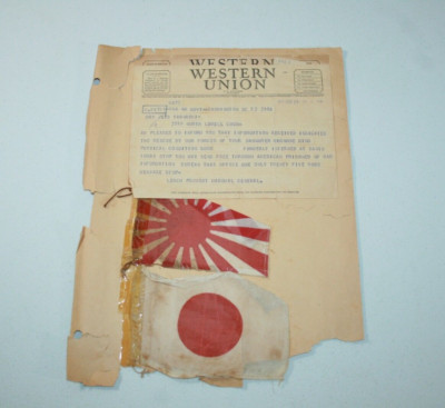 RARE WW2 Santo Tomas Prison Camp POW Telegram & 2 Japanese Flags | eBay