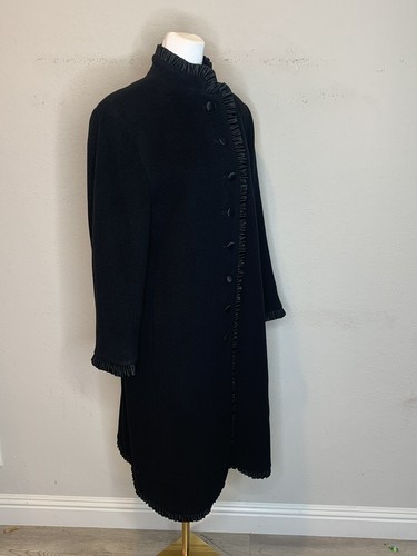 Fleurette Womens Cashmere Wool Coat Luxe Jacket Ruffles Black Sz 10 NWT $895 - Picture 5 of 8