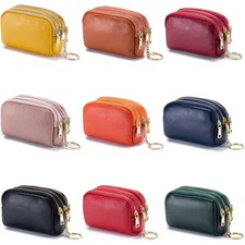 Small Zipper Genuine Leather Coin Purse Triple Capacity Change Wallet for Women