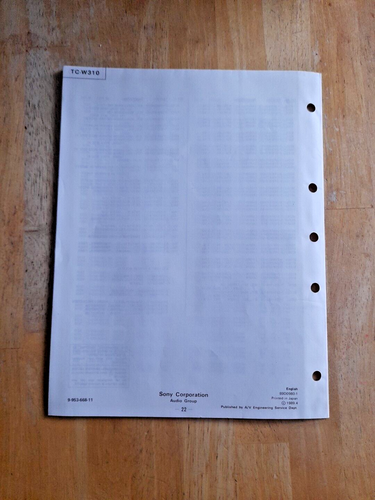 Vintage Sony TC-W310 Stereo Cassette Deck Service Manual UK US Canada Model - Picture 6 of 6