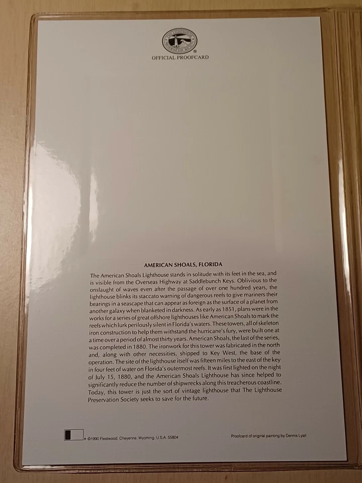 American Shoals, FL - First Day Issue Proofcard FDC 25c Lighthouses 1990 - Image 4 of 4