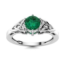5MM Round Shape Emerald Solitaire Celtic Shank Women Ring 925 Sterling Silver