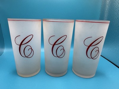 Vintage Federal Frosted Highball Glasses Embossed With a Cursive Red D- Set of 3