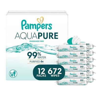 Pampers Aqua Pure Baby Wipes, 99% Water, 56 Count (Pack of 12), White