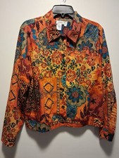 Coldwater Creek Button Up Jacket Embroidered  Beaded Fall Floral Size Large