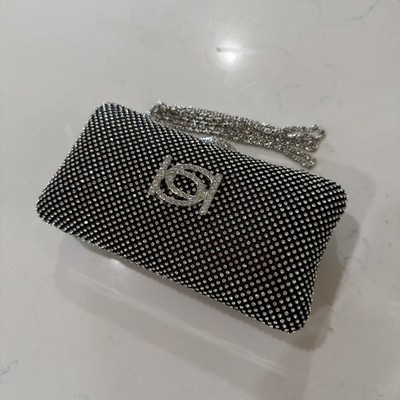 Bebe Dianna hardshell Diamond Clutch silver/black 