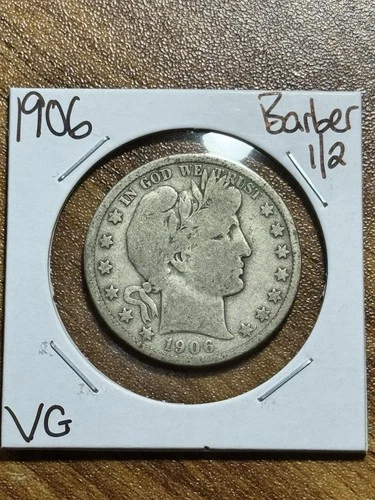 1906 P Barber Silver Half Dollar Very Good VG U.S. 50c Type Coin (Raw16862)