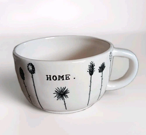 Rare Early Rae Dunn ‘HOME’ Cappuccino Mug Cup Magenta Dimpled  Black White