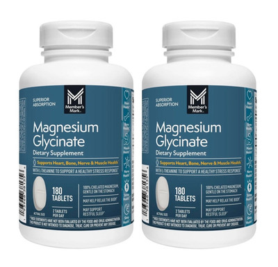 (2-Pack) Magnesium Glycinate Tablets 180 ct   Heart, Bone, Nerve, Muscle Health