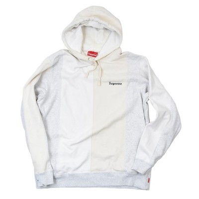 SUPREME Hoodie Gr L Grau Gelb Weiß Gestreift Old English Logo FW18 Sweatshirt