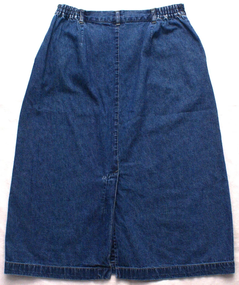 Cabin Creek джинсовой ткани эластичный пояс длинный синий юбка, кнопка спереди, женщин 14P - Изображение 2 из 3