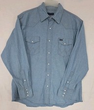 Men's Wrangler Long Sleeve Western Chambray Pearl Snap Shirt Sz XL   Q2 