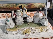 Vtg Dresden Victorian Dressed Children Wedding Party Lace Figures