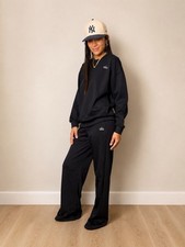 Alo Women s Athleisure 2pc Set S/M Solid Tank Wide-Leg Pants Black/Blue