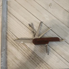 Wood Handle Pocket multi- tool; Fort Benning "RETAINING QUALITY IS OUR MISSION" 