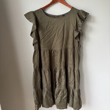 Tommy Hilfiger Olive Green Tiered Ruffled Short Sleeve Dress Logo Womens Size 12