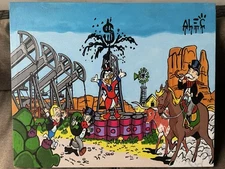 ALEC MONOPOLY OIL ON CANVAS PAINTING SIGNED AND SEALED STAMPED 70CM X 57CM