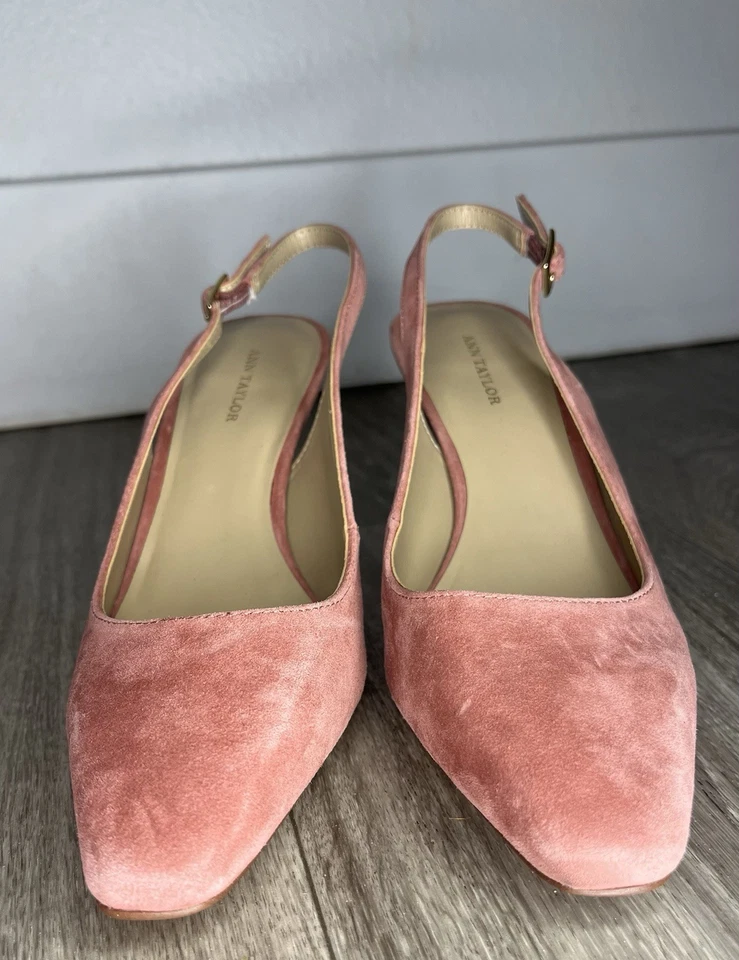 Tacones Ann Taylor Rosa Gamuza Punta Cuadrada Talla 5.5M Foto 4 de 4