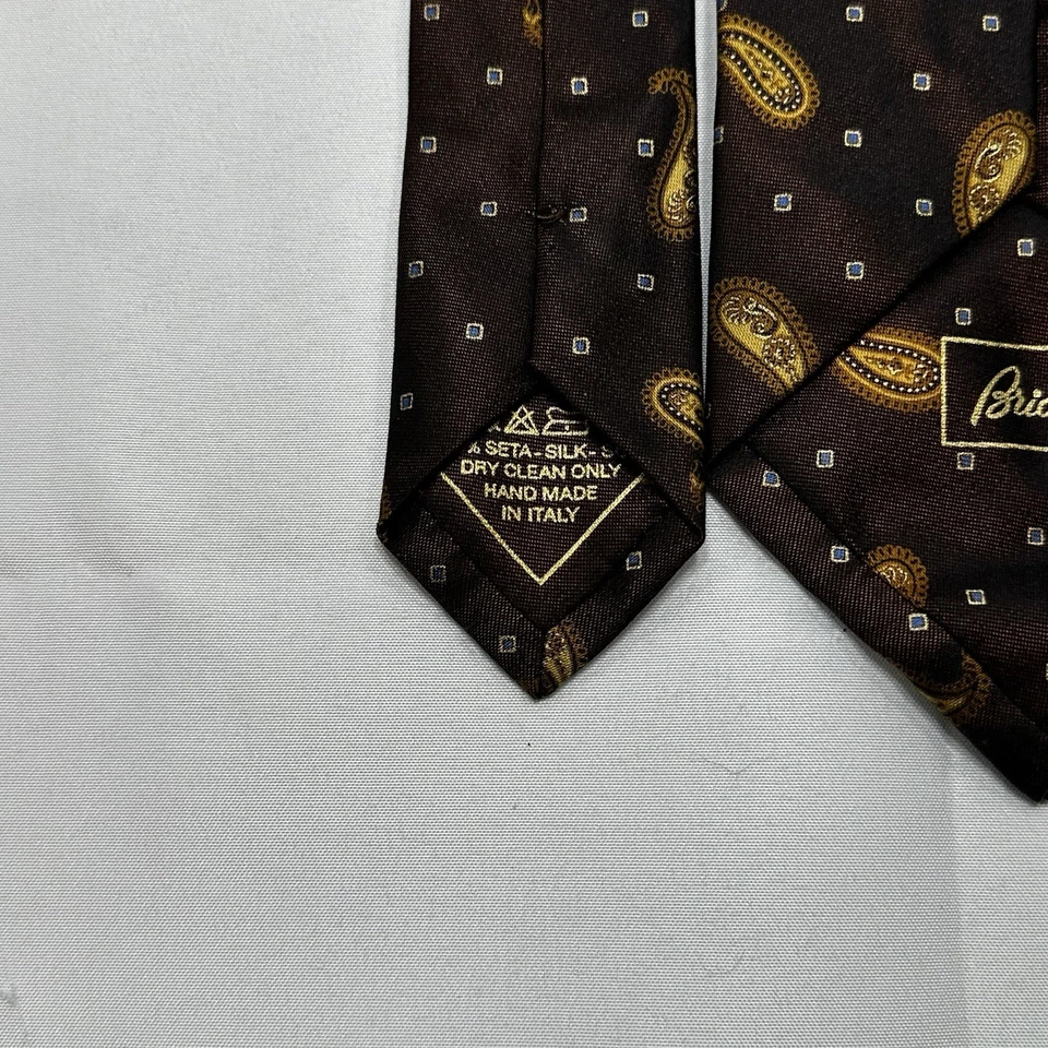 Corbata Brioni 100% Seda Marrón Bronce Cuello Largo Paisley Hecha en Italia 60" x 3.75" Foto 4 de 4
