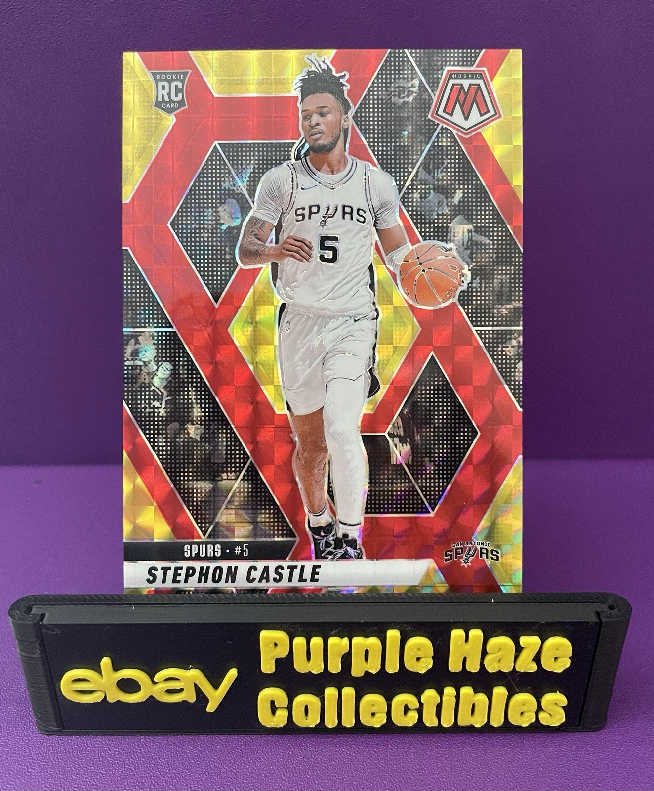 2024-25 Panini Mosaic Stephon Castle Choice Red Yellow #236 /75 Spurs RC
