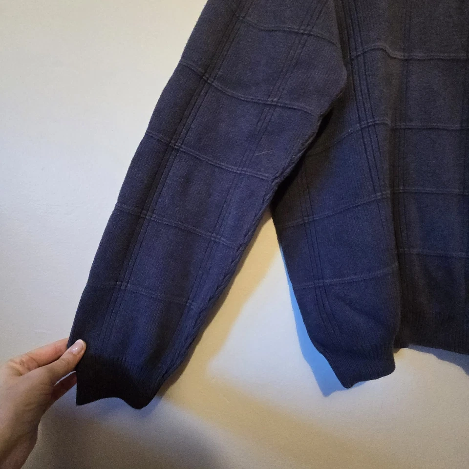 Vintage 90s Arrow Crew Neck Sweater Mens LG Tall Navy Grandpa Dad 3D Windowpane - Image 3 of 4