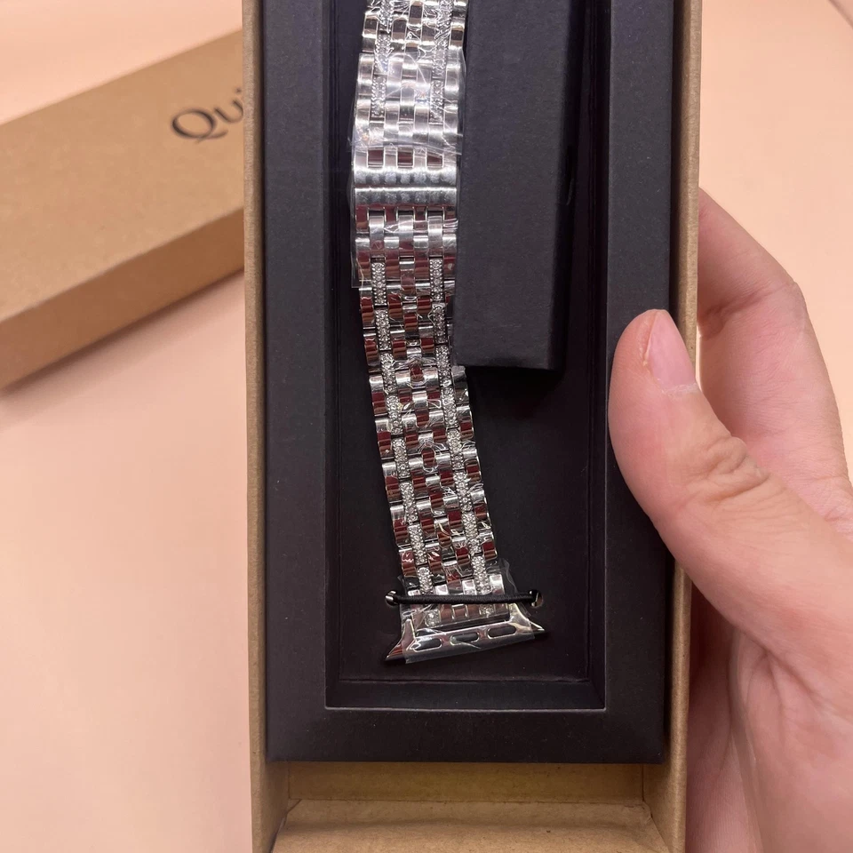 Quince Apple Watch Correa Acero Inoxidable Eslabones Pulsera Plata Estrás Nuevo Foto 2 de 4