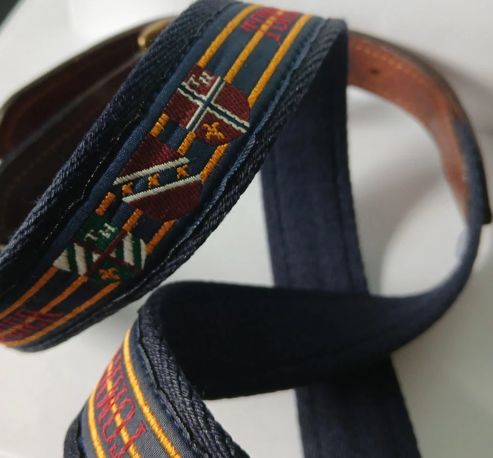 Tommy Hilfiger Hombre Talla Cinturón con escudo de lona vintage 36 con ribete de cuero Foto 3 de 4