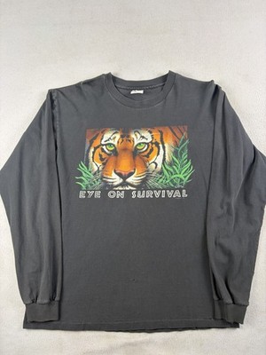 Vintage Eye On Survival Tiger T Shirt Size Large Black Longsleeve Human i Tees