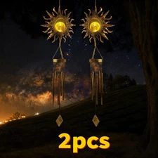 2 pcs Solar retro wind chimes, sun lamp metal wind chimes, Christmas gifts
