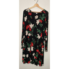 Old Navy Black Floral Long Sleeve Knit Dress Plus Size 1X
