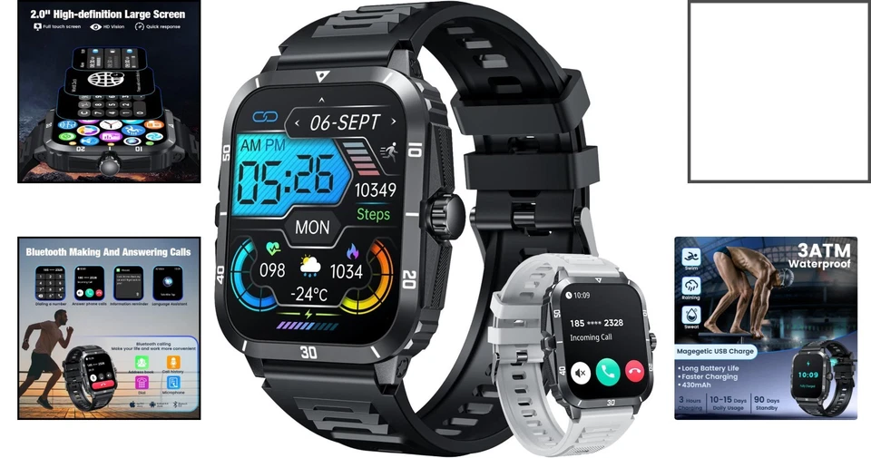 Hochwertige Fitness-Smartwatch für Herren - 2,0 Zoll Touchscreen, gesundes Leben - Bild 2 von 4