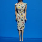 Vintage Look Dress For Barbie, Sheath With Gold Buttons, Wildflowers