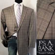 Jos Bank Mens Blazer 43R Gray Plaid Wool Sport Coat Jacket