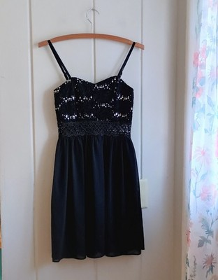 BCX Dress Women's Size 1 Black Sequined Chiffon Mini Dress
