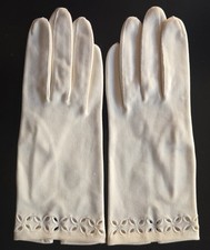 Vintage Cotton Gloves Ivory Wrist Length 8" Size 6.5 Eyelet Fownes West Germany