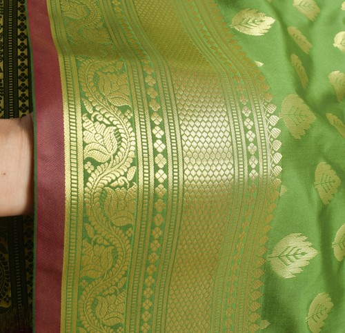 Banarasi Art Silk Saree Blouse Fabric Henna Green Leaves Gold Zari Weaving Sari - Picture 9 of 11