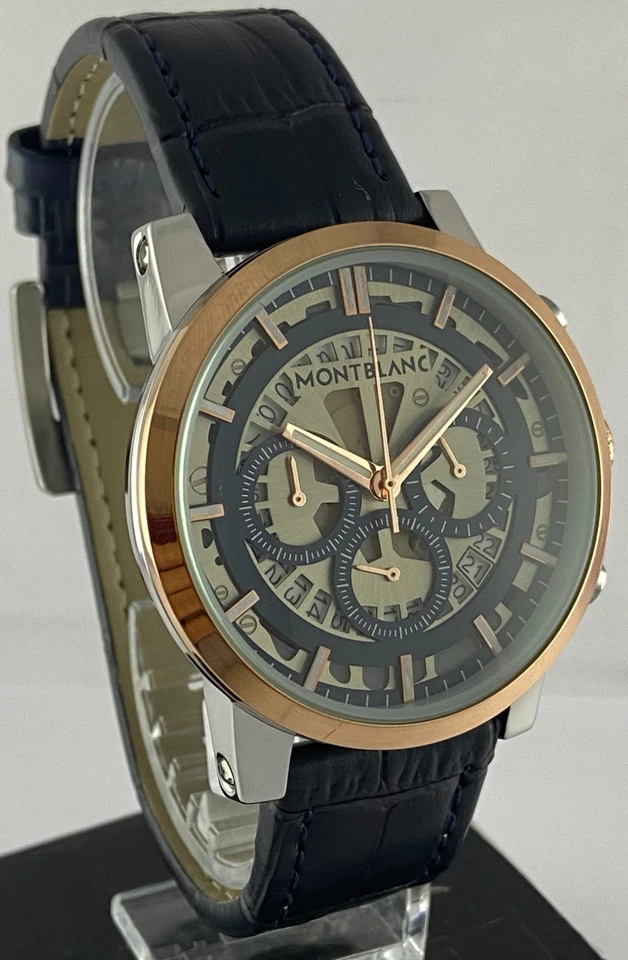 Hermoso Look Montblanc esfera negra cronógrafo fecha cuarzo para hombre reloj de pulsera Foto 3 de 4