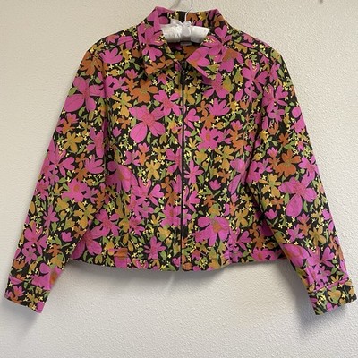 VTG F L Malik Women Sz M (No Sz Tag) Jacket Blazer Vibrant Floral Spring Zip USA