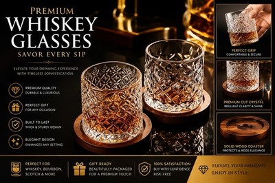 Rotating Whiskey Glasses Crystal Tumbler Set Bourbon Scotch Father's Day Gift